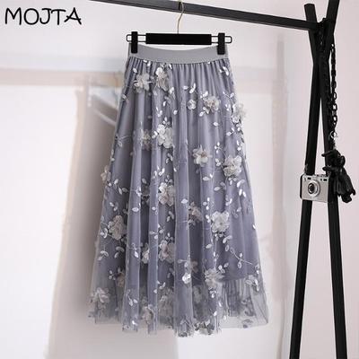 Automne hiver femmes taille haute décontractée jupe longue vêtements maille perles mi-mollet jupes femme jupes longues pour les femmes
