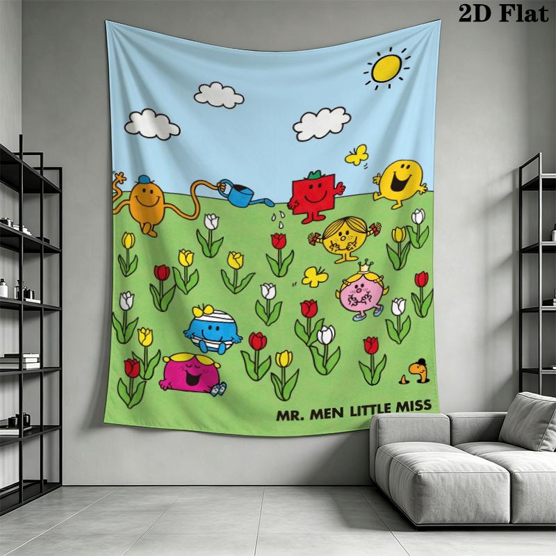 Mr. Men Little Miss Wall Tapestry Aesthetic Wall Hanging Printed Fabric Blanket Decorative Tapestries for Bedroom Living Room Home Decor