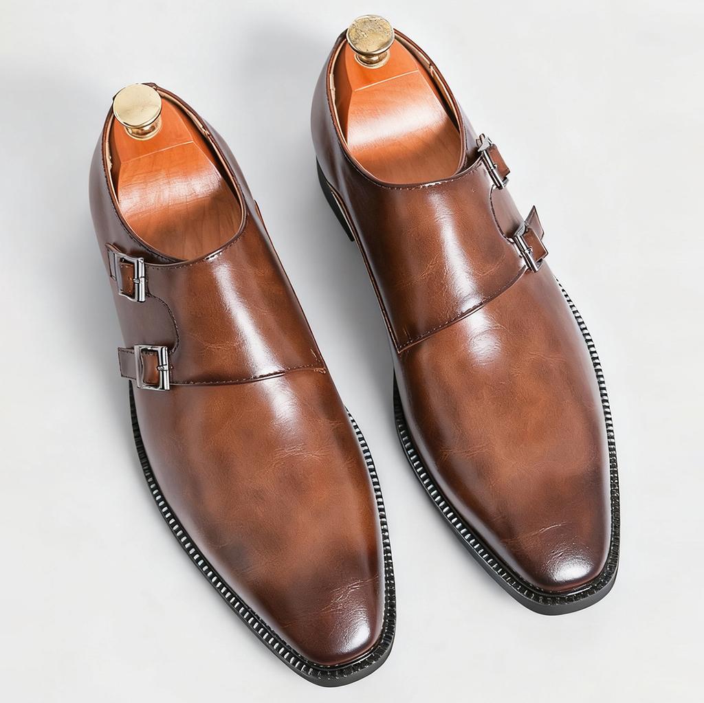 Classic Retro Dress Men's Mk Leather Shoes With Pointed Toe Buckle Business Office Wedding Comfortable Men's Oxfords Shoes