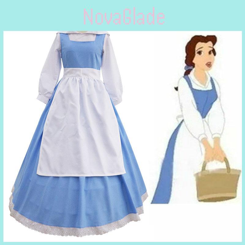 Elegant Beauty And The Beast Belle Blue Maid Dress With Exquisite Workmanship For Halloween