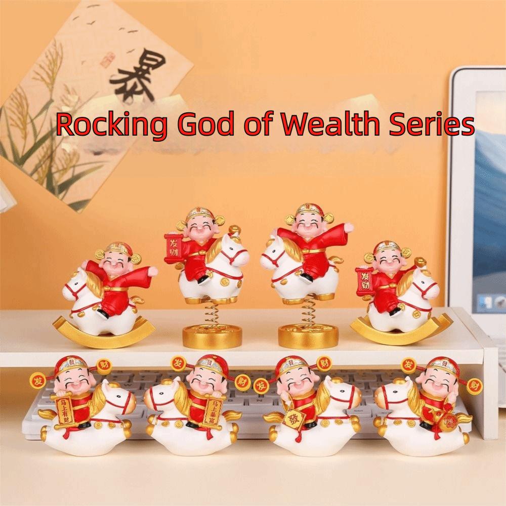 Resin God of Wealth Figurine Chinese Style Horse Statue Rocking Horse Ornament For Home