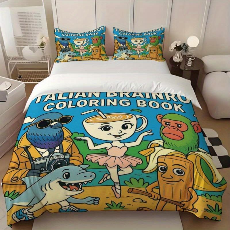 3-teiliges italienisches Gehirnfäule Bettwäsche-Set - Digitaldruck, Reißverschluss-Design, Maschinenwaschbar, 3 Teile, Gemütliches Schlafzimmer, Künstlerischer Druck