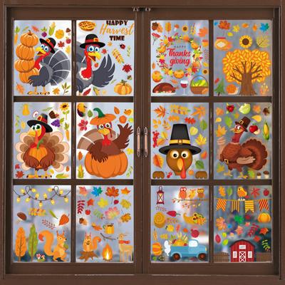 Thanksgiving Turkey Sticker Pumpkin Maple Leaf Creative Electrostatic Sticker Thanksgiving Glass Window Decoration Wall Sticker