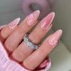 24Pcs Sweet Pink Almond Fake Nails Stiletto Pink Bowknot French Cute Pearl Bows Fake Nails Girls Women Wearable Manicure
