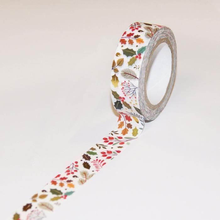 Masking tape - Noël - Végétaux avec dorures - 15 mm x 10 m - Ruban décoratif repositionnable