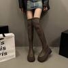 SIELVYINE sammetslårstövlar dam 2025 vinter nya långa stövlar smala höga tjocksulade lårhöga smala stövlar