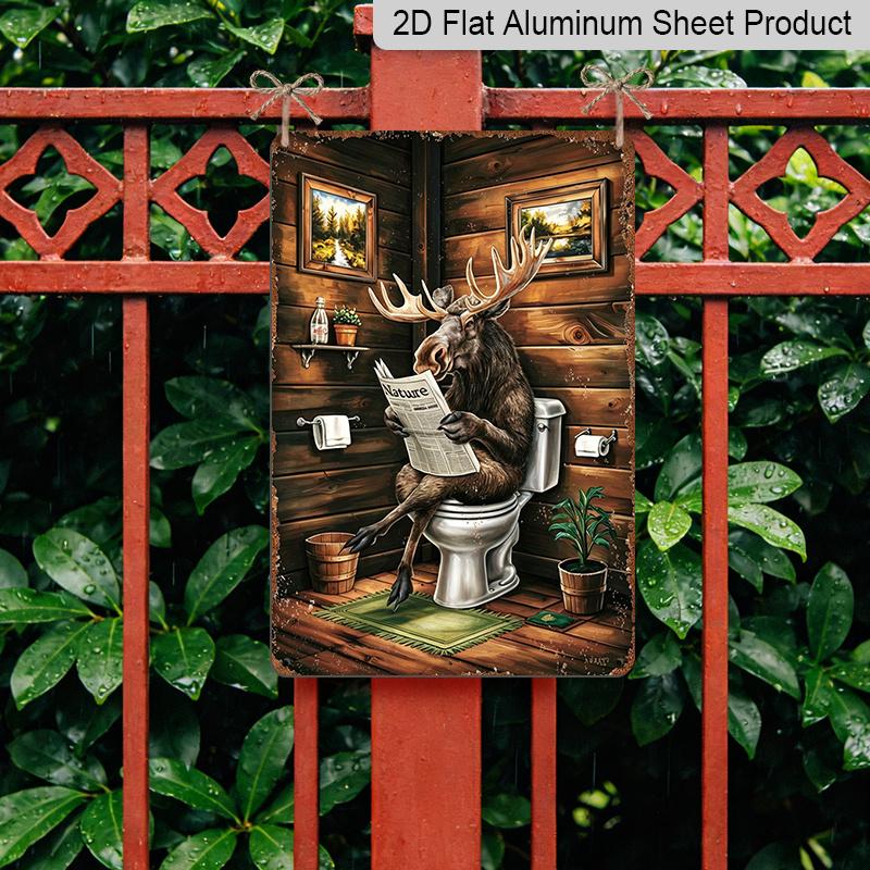 2D Vlak - "Eland Leest Krant" Grappig Toilet 2D Vlak Aluminium Bord - Rustieke Badkamer Decoratie Badkamer Decoratie, Rustiek Toilet, Boerderij Toilet
