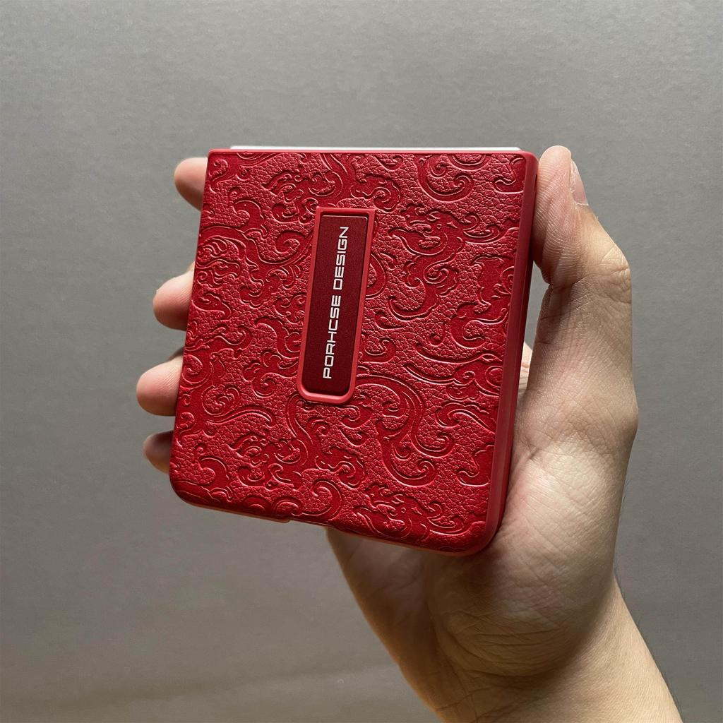 For Samsung Galaxy Z Flip 7 Case Fashion Flower Print Texture PU Leather With Bracket Phone Cover Non-Slip Dustproof Bumper