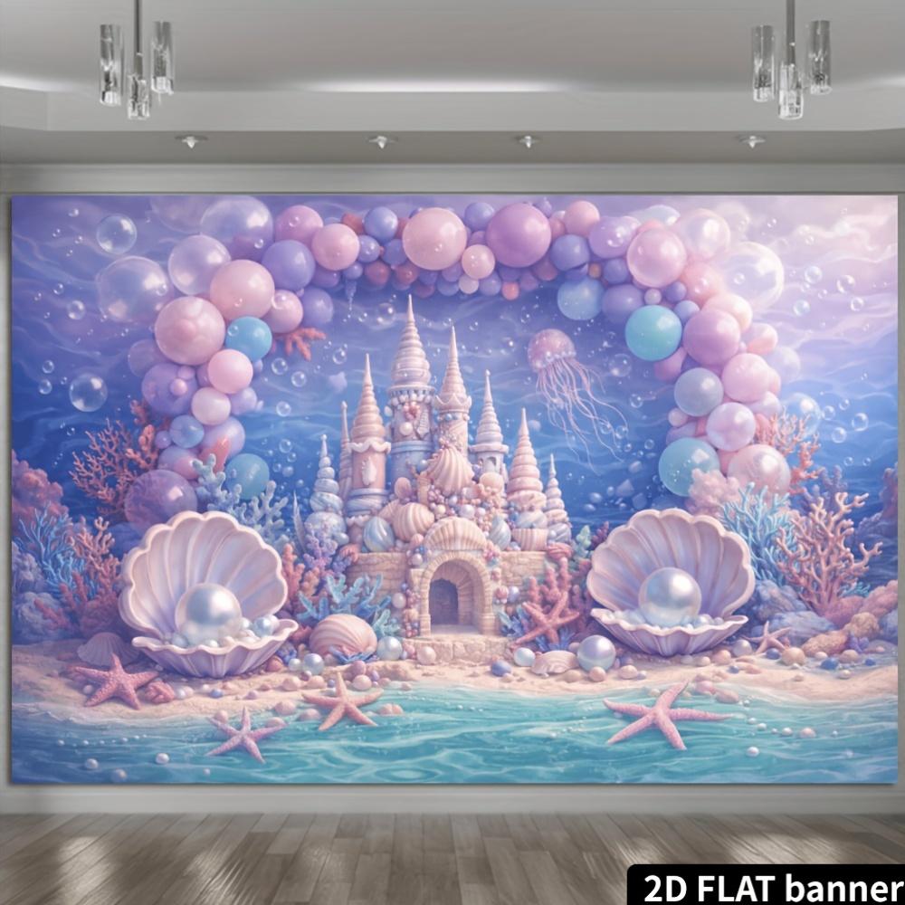 2D Flat Ocean-themed Party Banner Background Dreamy Underwater Castle Theme Suitable for Indoor or Outdoor Use