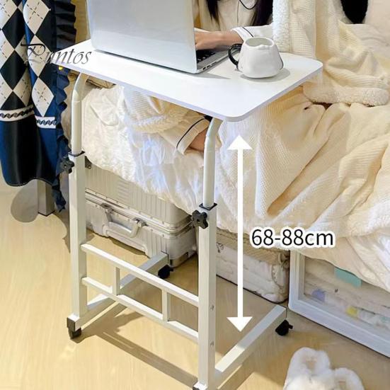 Height Adjustable Bedside Table with Wheels Portable Overbed TV Tray Table Movable Hospital Home Couch Side Standing Laptop Computer Desk