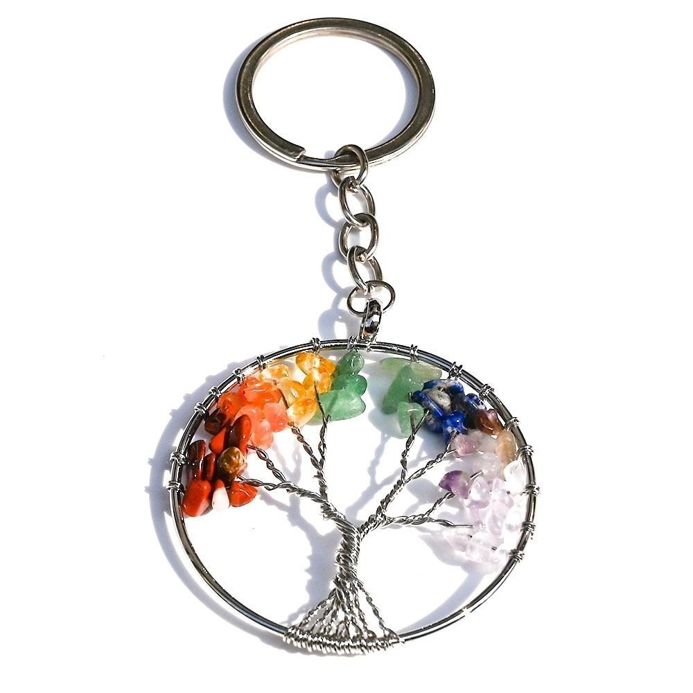Aventurine Rainbow Stone Pendant Clear Quartz Natural Crystal Keyring Car Key Pendant Round