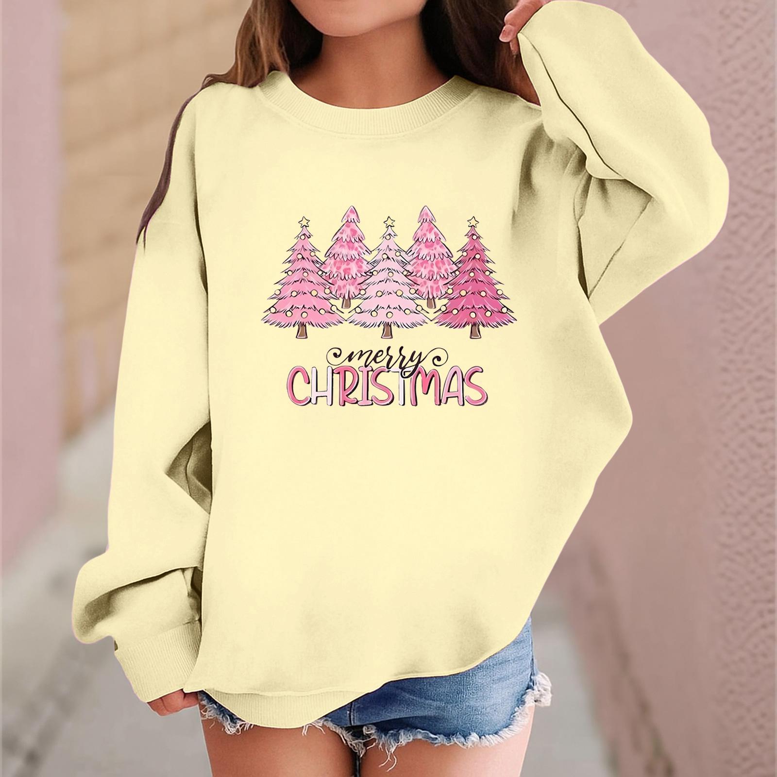 

Детский модный повседневный пуловер с длинными рукавами и свободного кроя с рождественским принтом 120 бежевый