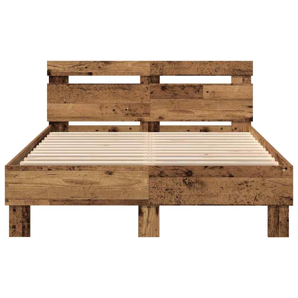 LED Bed Frame with Reclaimed Wood Finish 120 x 190 cm Particleboard
