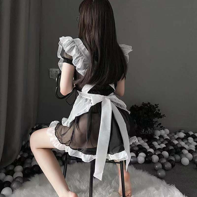 Sexy lingerie seduction strap apron mesh perspective cosplay hollowed out sexy maid outfit