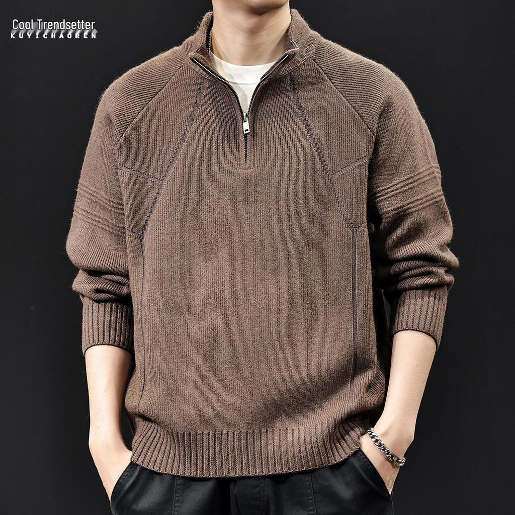 2025 Men's High Neck Zipper Sweater - American Style Autumn/Winter Knit Pullover, High-End Outerwear, Plus Size Available