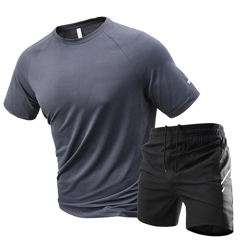 2-Piece Men's Summer Quick drying Sports Suit Breathable Short Sleeved T-shirt Tracksuit Male Sportwear