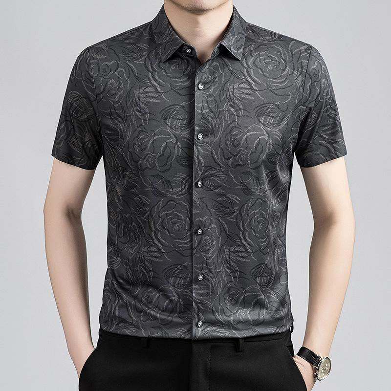 Printed Short Sleeve Shirt Men s Summer Breathable Casual M