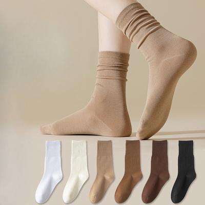 Damen Frühling und Herbst All Match Einfarbig Nahtlos Schweißabsorbierend Hoher Trommelplüsch Baumwollsocken