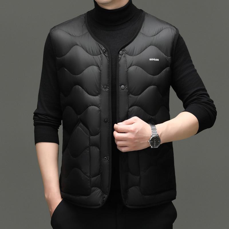 

Men s Lightweight V-Neck Down Vest 2025 Winter Warmth Duck Down Jacket 185