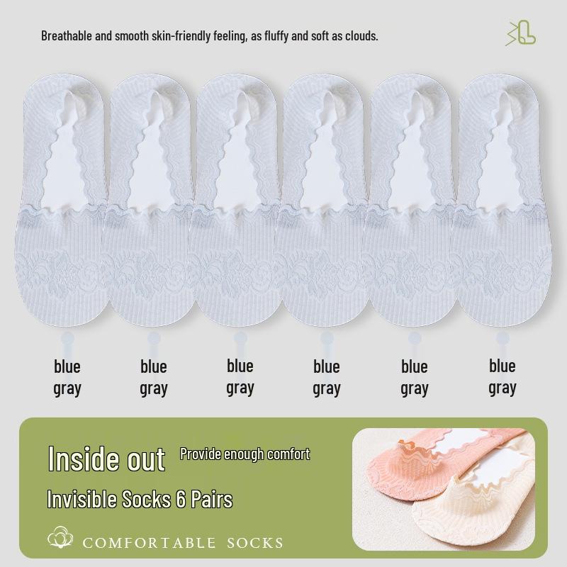 Women's Low-Cut Lace Boat Socks - Pure Cotton, Non-Slip, Breathable, Summer Thin, No-Slip Heel, Short Style.