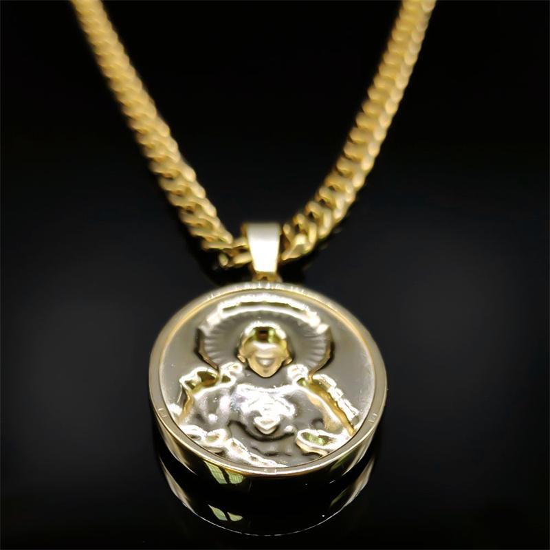 Sacred Heart of Jesus Catholic Necklace for Women Men Stainless Steel Gold Plated Medal Pendant Necklaces Jewelry Gift NZZ452S05