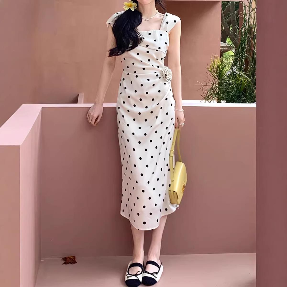 2026 Spring French 3D Floral Waist-Cinching Sleeveless Dress - Women s Slimming Long Dress for Spring/Summer Large