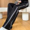 Pantaloni Neri a Gamba Larga Versione Estesa in Seta Ghiaccio da Donna Cadenti Estivi Sottili a Gamba Dritta a Vita Alta Sportivi Casual