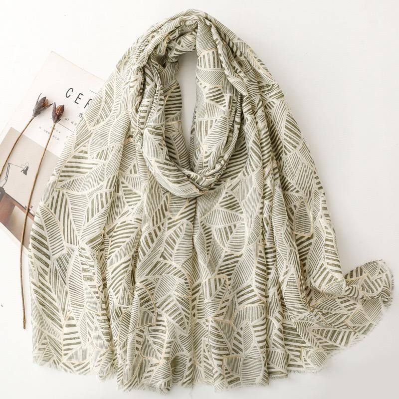 Winter Oblong Leaf Floral Fringe Viscose Soft Scarf Cotton Shawls Women Perfect for Travel Casual Muslim Hijab 180*90Cm