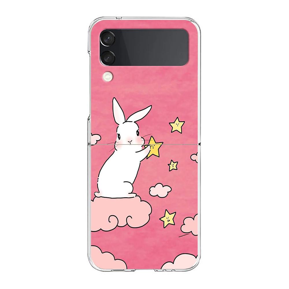 Cute Colorful Rabbit Phone Case For Samsung Galaxy Z Flip 3 4 5 Hard Folding Clear PC Bumper For Samsung Z Flip 6 Back Cover