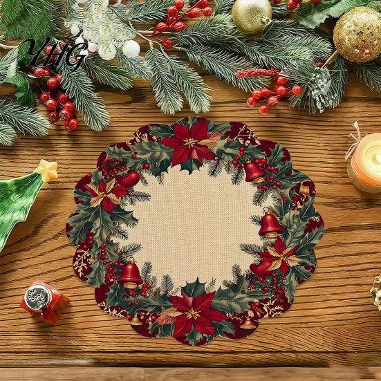 Non Slip Kitchen Decor Round Christmas Placemat, 14 Inch Festive Pattern Anti Tabletop Protector, Scald Table Cover Heat Insulation Place Mat
