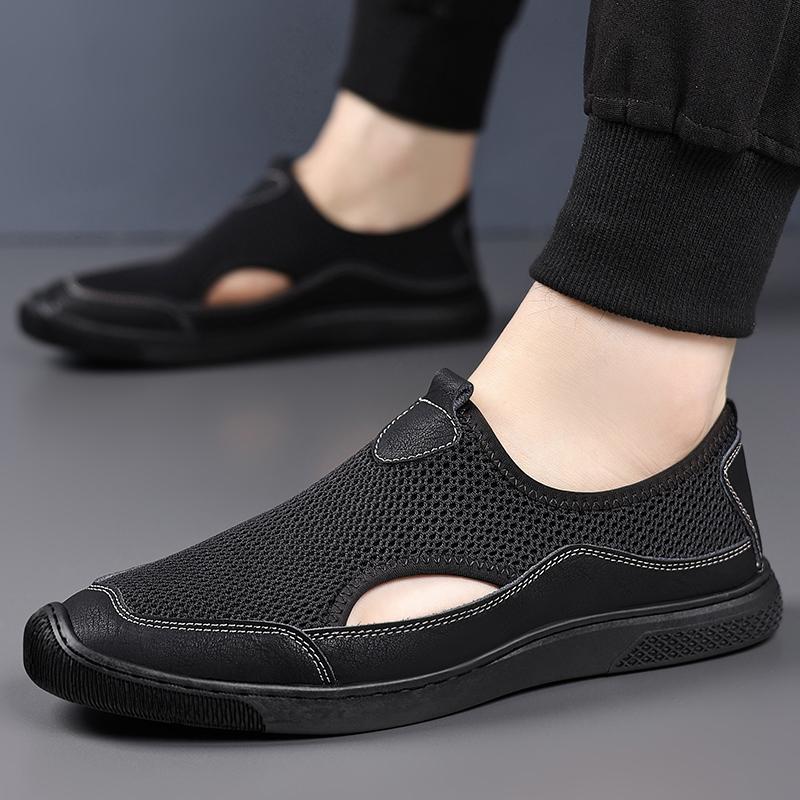 Fashion Mens Slip On Walking Shoes Mens Hollow Out Loafers Luxury Brand Men Casual Flats Male Comfortable Beach Sandals Driving Shoes