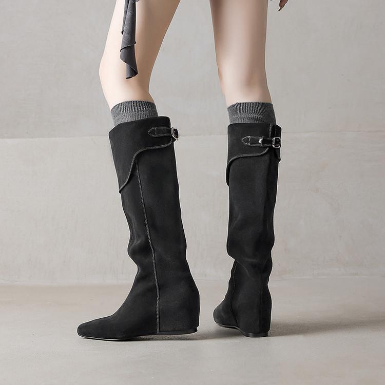 Blogger Wear~ 2025 Suede Square Heel Lapel Western Boots Tall Knight Boots Brown Boots Women