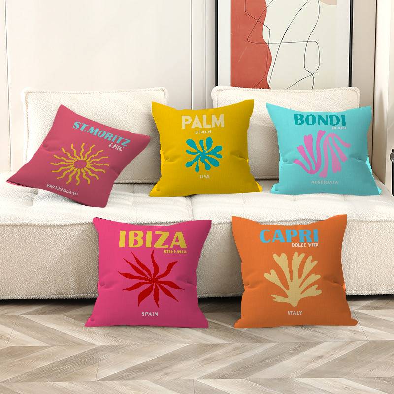 Exquisite Ornaments Unisex Miami Beach Ibiza Capri Bondi Mykonos Office Cushion Pillowcase Car Cushion Cover45x45cm Lumbar Pillowcase Sofa Pillowcover