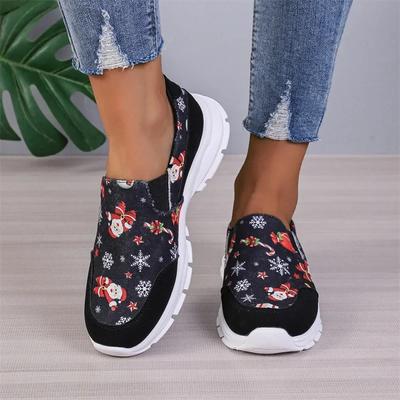 Weihnachts-Sneakers Frau Neue Schuhe mit Weihnachtsmann-Druck Mode Liebliche Lässige Flache Schuhe Neujahr Vulkanisierte Schuhe 2024