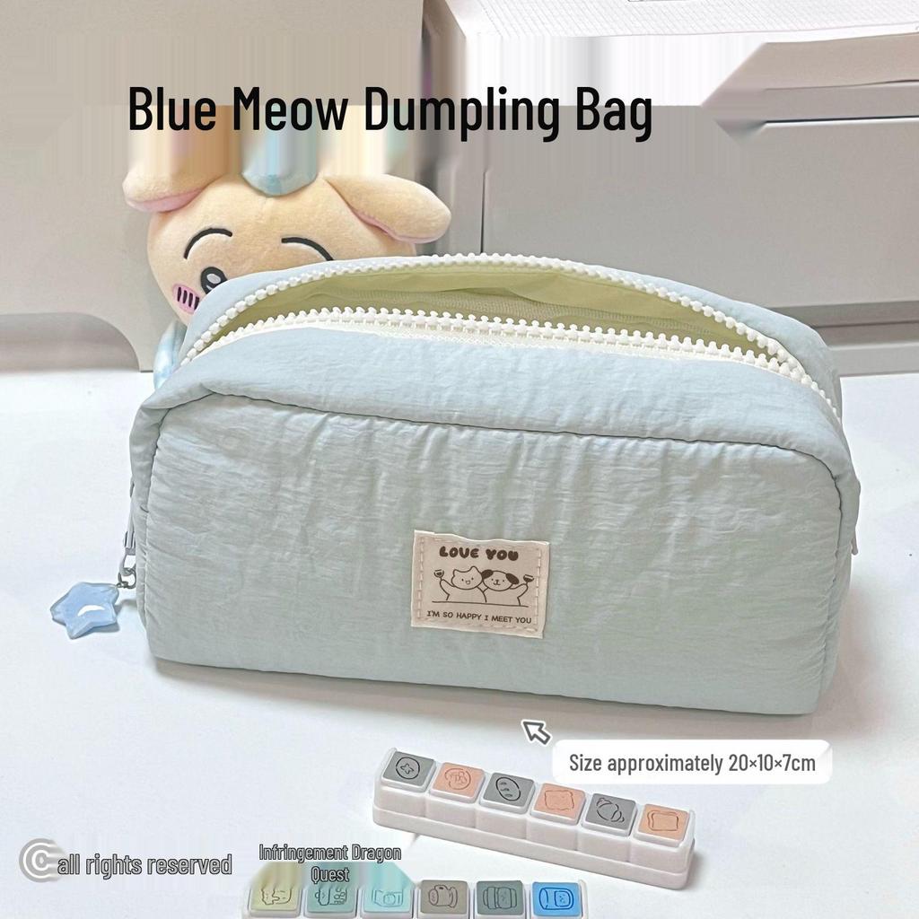 Inspired Style Blue Cat Pencil Case - Large Capacity for Middle and Primary School Girls