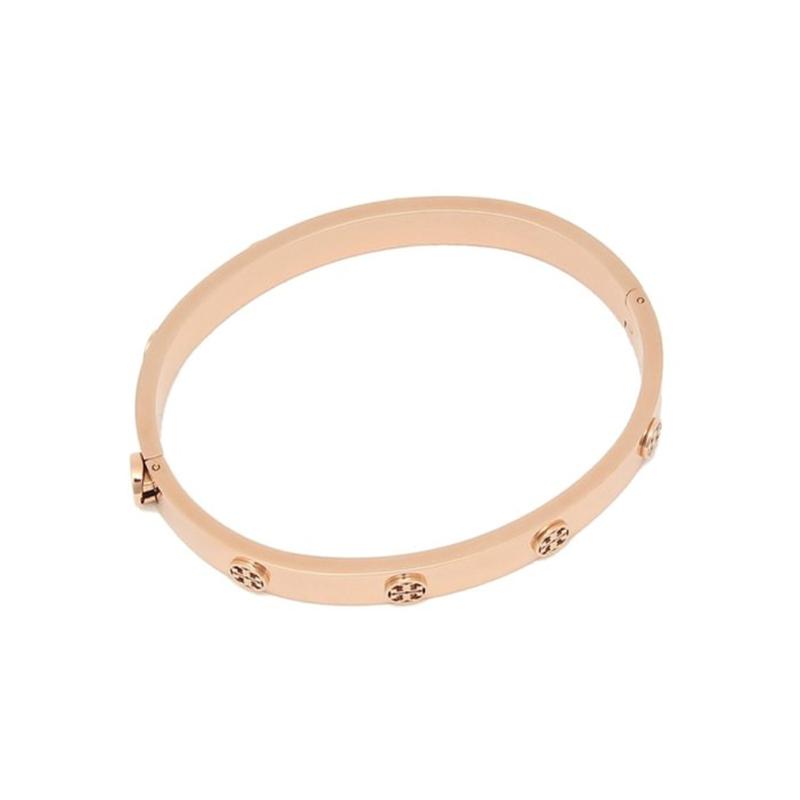 TORY BURCH Miller Stud Inlay Adjustable Opening Stainless Steel Bracelet Women's Rose 78420-654-Rose Gold L