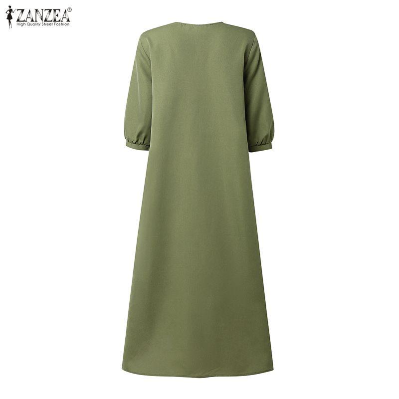 ZANZEA Women CasuaL V-Neck Summer 3/4 Sleeve Dress