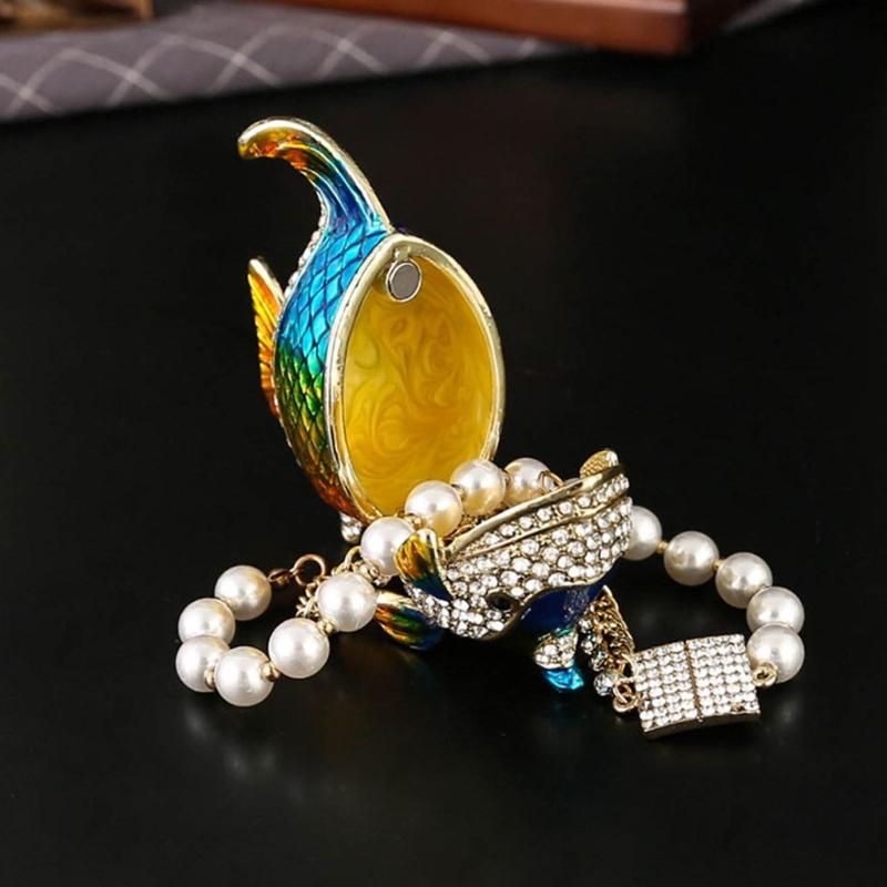 Sturdy Alloy Jewelry Box With Magnetic Closure And Fish Pattern For Travel Storage