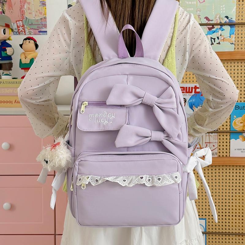 Mochila Escolar de Estudiante con Encaje de Lazo Gran Capacidad para Mujer