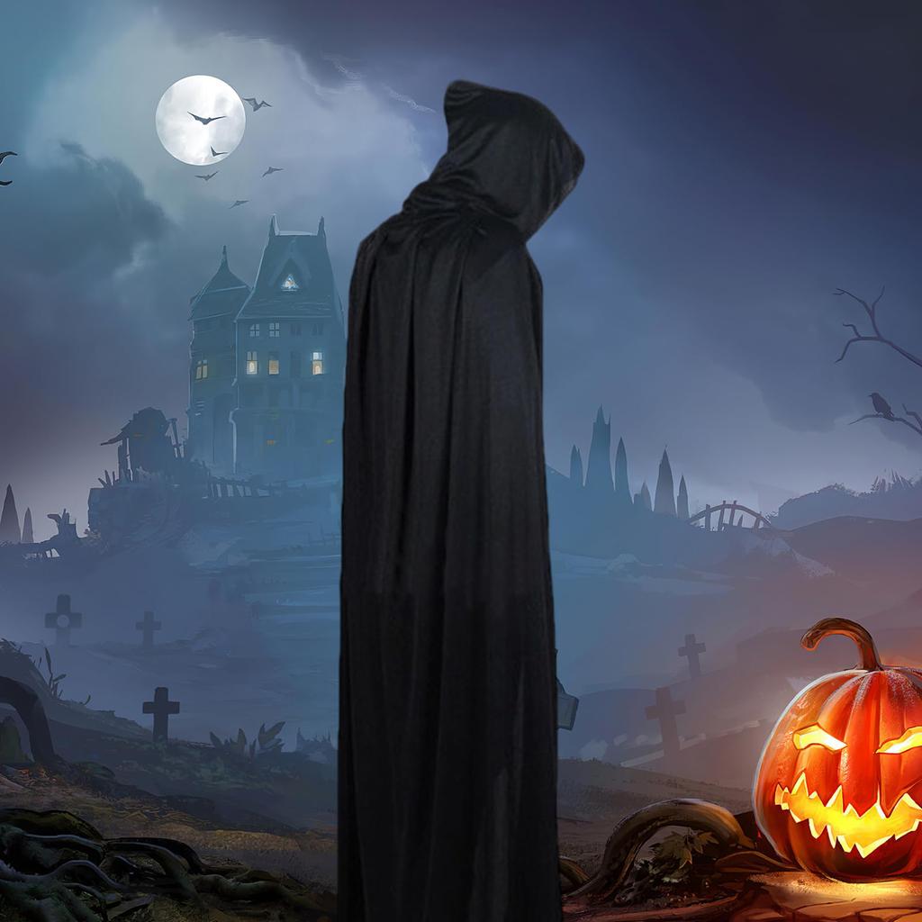 Joyasslly Black Grim Reaper Witch Cape for Halloween, Cosplay, Stage Performances, Christmas, Magic, Gift, Unisex, Men's, and Kids