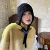 Angora Fur String Bonnet Hat Black