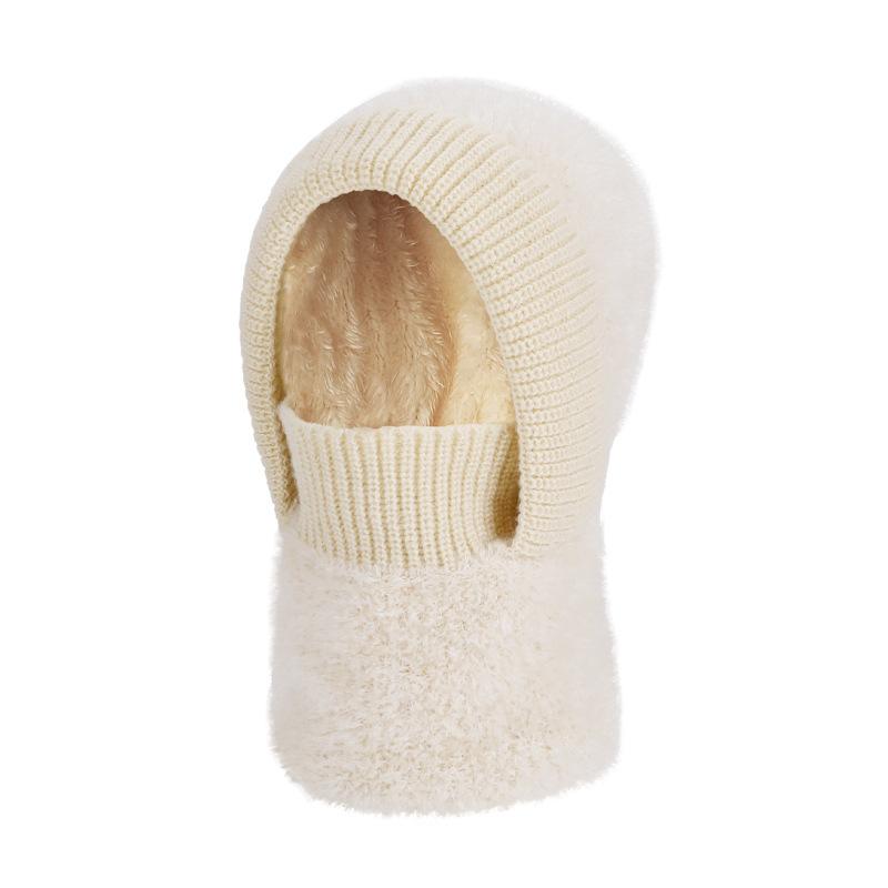 Winter Outdoor Warm Pullover Cap Women's Velvet Ear Protection Riding Neck Integrated Knitted Wool Cap