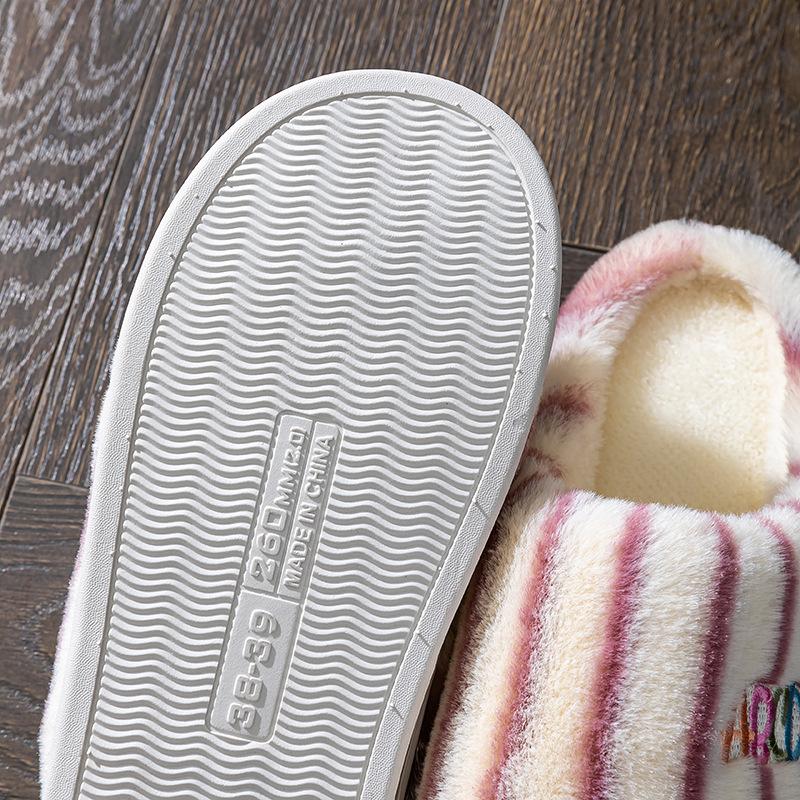 Embroidered cotton slippers autumn and winter dormitory wear-resistant velvet warm home couple shoes