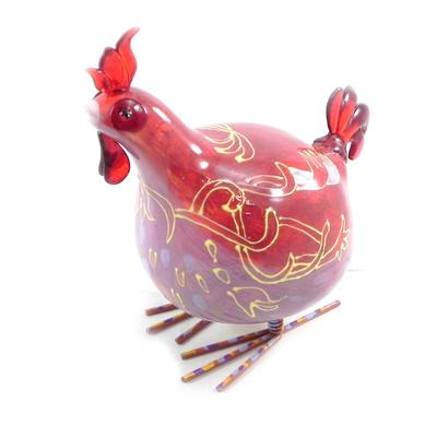 [I2448] - Red 'Rooster Cocorico' Designer Figurine (hand Painted) - 20 Cm