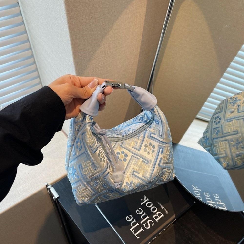 Zipper Closure Chinese Style Embroidery Handbag Elegant Dumpling Bag Ladies Shoulder Bag Girl Use