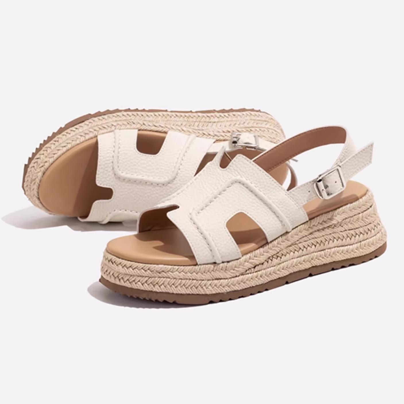 

Sandals women s summer outer wear 2025 new thick-soled inner height-increasing sandals Ruth same casual straw-woven cool slippers women 40