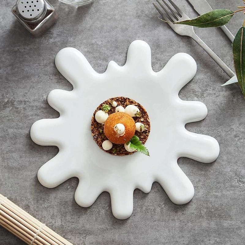 Kreatywny Nieregularny Ceramiczny Talerz Obiadowy na Stek, Deser, Sushi – Biała Zastawa Stołowa