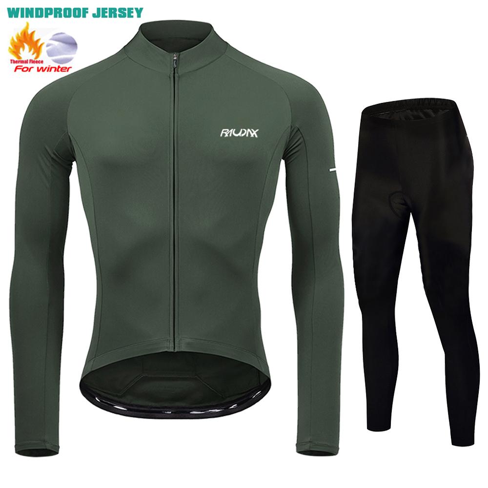 Raudax Winter Mountain Bike Jersey Ropa De Hombre Thermal Fleece Keep Warm Road Bike Sportswear 2026 Winter Velvet Warm Cycling Clothing Suit Set