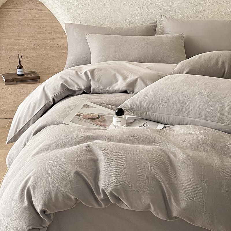Japanese-style Muji Class A Jacquard Four-piece Set, Good Cotton Bedding Set, Solid Color Pure Cotton High-end Embroidery Four-piece Set