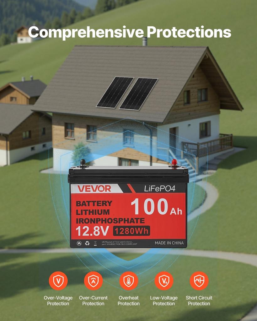 400W 12V Complete Solar Power Kit, 2PCS 200W Monocrystalline Solar Panels + 12.8V 100Ah LiFePO Battery + 40A MPPT Charge Controller + 1000W Power